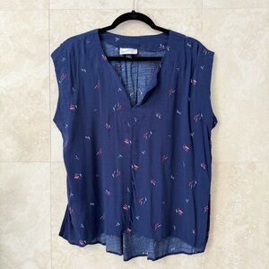 Universal Thread Small Navy Floral V Neck Blouse Cap Sleeve